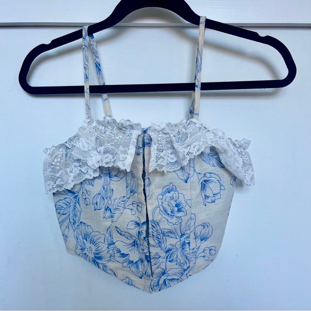 Blue and White floral corset style bustier top